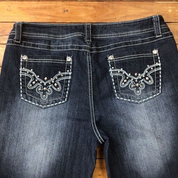 SUKO Women’s Jeans Size 12 Dark Blue High Rise Bling Rhinestone Western Denim - Picture 6 of 15